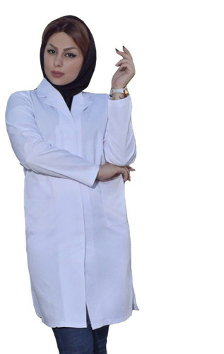 روپوش سفید ترگال ساده جلو دکمه خور، دو جیب دار یقه انگلیسی کوچیک